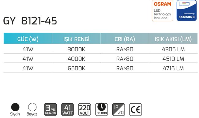 Goya Gy 8121-45 41 Watt Sarkı Armatur Teknik Cizim